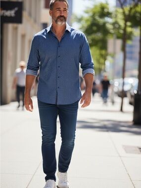 Synergy long sleeve button up shirt men’s 3XL blue micro print cotton